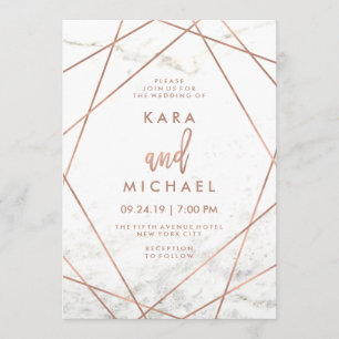 Marble and Faux Rose Gold Geometric Wedding Invite