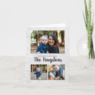 Marble and Gold 3 Photo Collage Thank You Cards