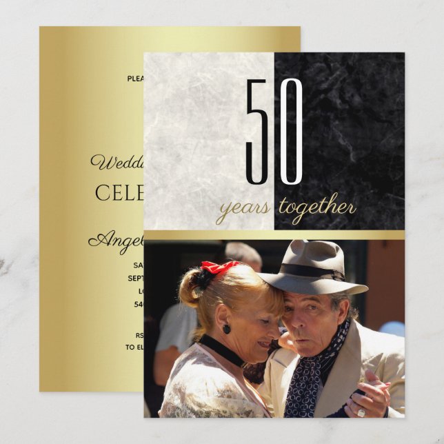Marble and Gold 50th Wedding Anniversary Photo Invitation (Front/Back)