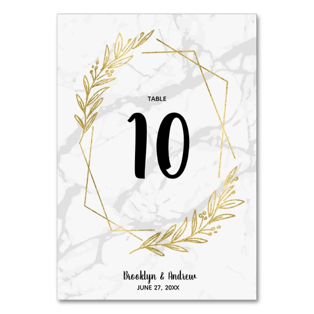 Marble And Gold Effect Wedding Table Numbers (Front)