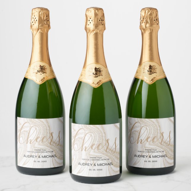 Marble and gold glitter modern typography sparkling wine label (Bottles)