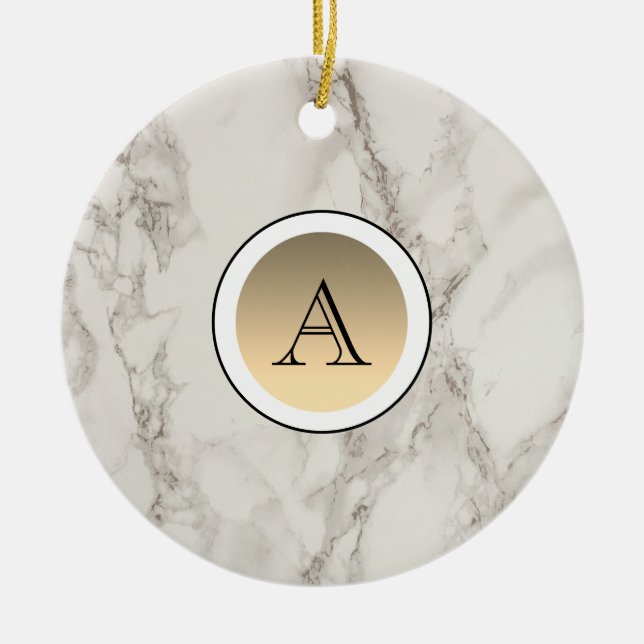 Marble and Gold Initial Elegant Ceramic Ornament (Front)