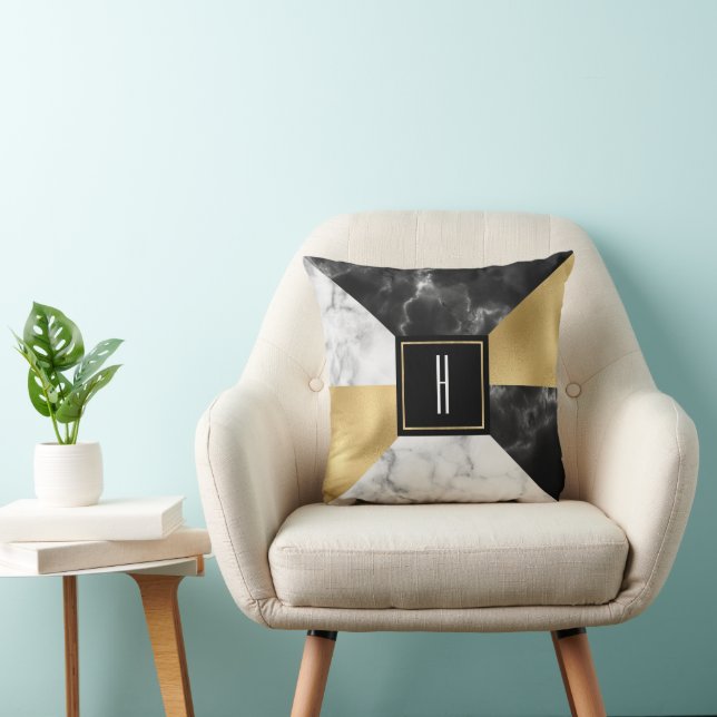 Marble and Gold Modern Monogrammed Cushion (Chair)