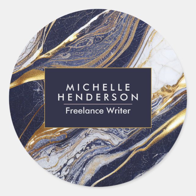 Marble and Golden Foil Classic Round Sticker (Front)