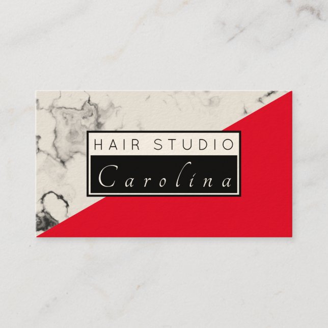 Marble and red diagonal split Business Card (Front)