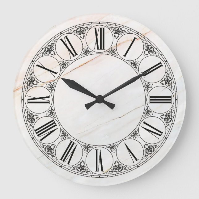 Marble and Roman Numeral Face Large Clock (Front)