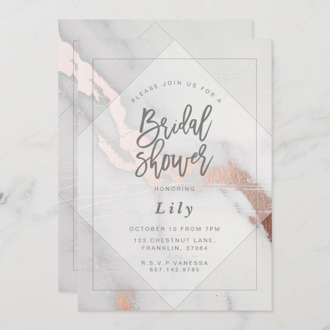 MARBLE AND ROSE GOLD BRIDAL SHOWER INVITATION (Front/Back)