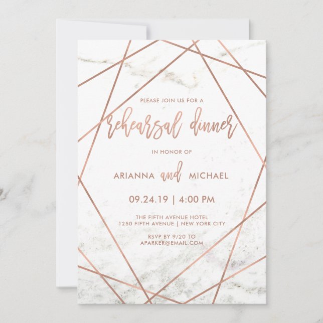 Marble and Rose Gold Geometric Rehearsal Dinner Invitation (Front)