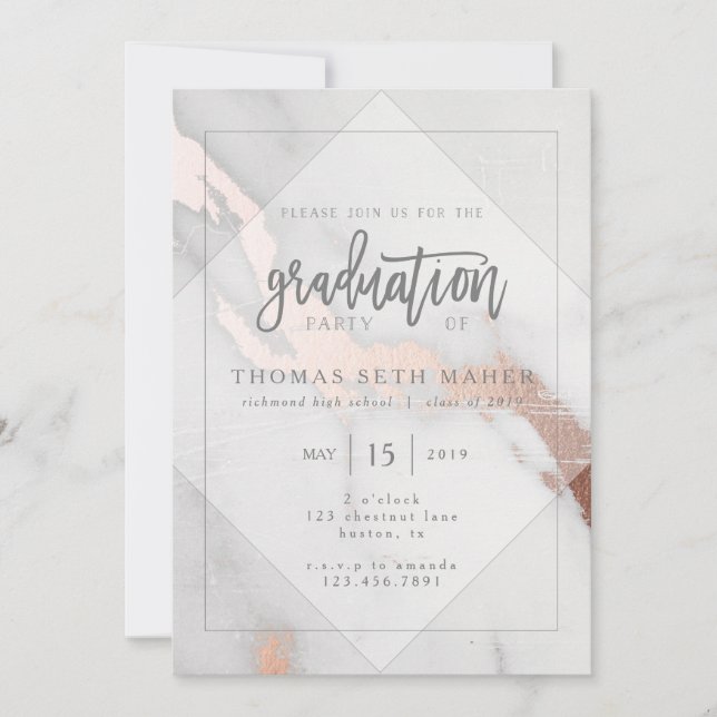 MARBLE AND ROSE GOLD GRADUATION INVITATION (Front)