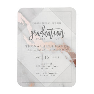 MARBLE AND ROSE GOLD GRADUATION INVITATION POSTCAR MAGNET