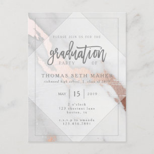 MARBLE AND ROSE GOLD GRADUATION INVITATION POSTCARD
