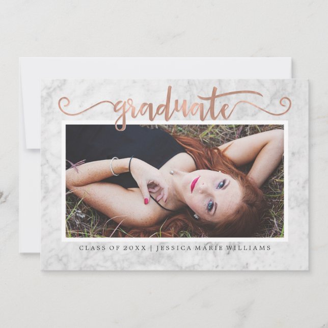 Marble and Rose Gold Graduation Invitations (Front)
