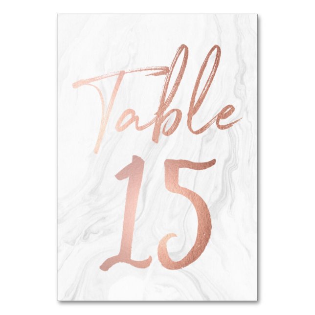 Marble and Rose Gold Script | Table Number Card 15 (Front)