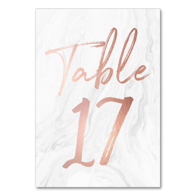 Marble and Rose Gold Script | Table Number Card 17 (Front)