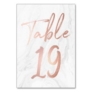 Marble and Rose Gold Script   Table Number Card 19