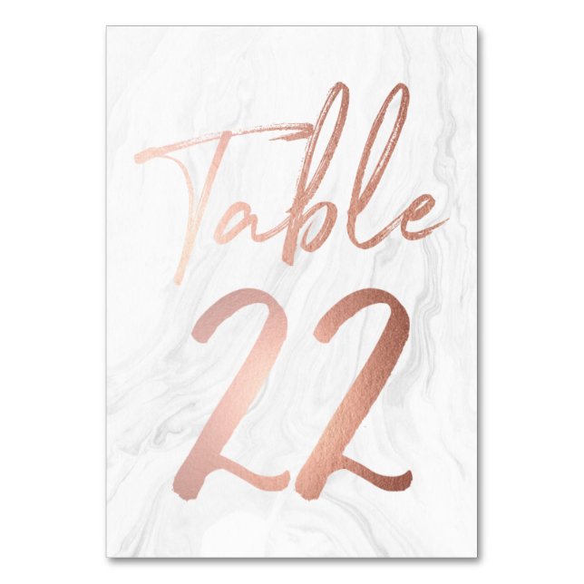 Marble and Rose Gold Script | Table Number Card 22 (Front)
