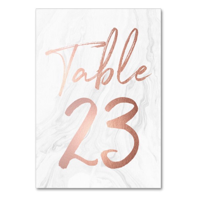 Marble and Rose Gold Script | Table Number Card 23 (Front)