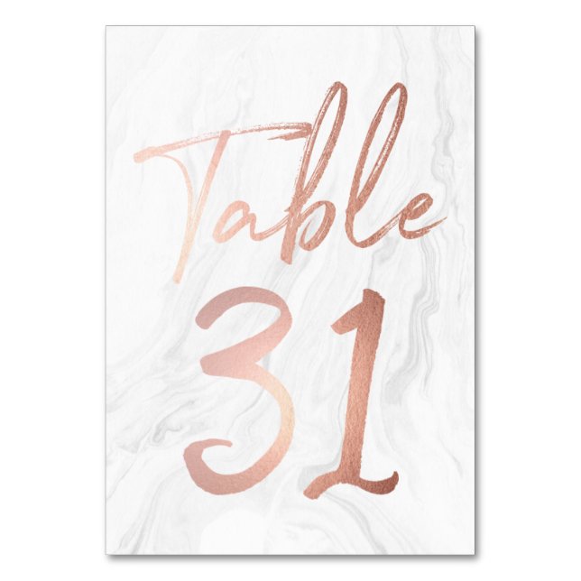 Marble and Rose Gold Script | Table Number Card 31 (Front)