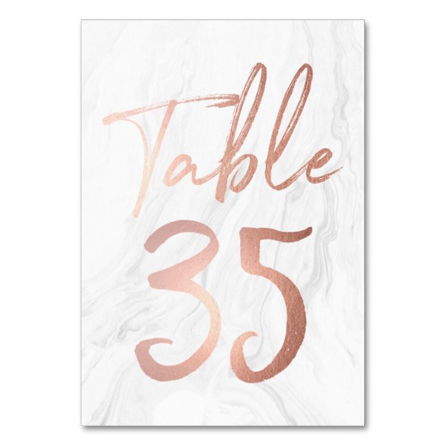 Marble and Rose Gold Script | Table Number Card 35 (Front)