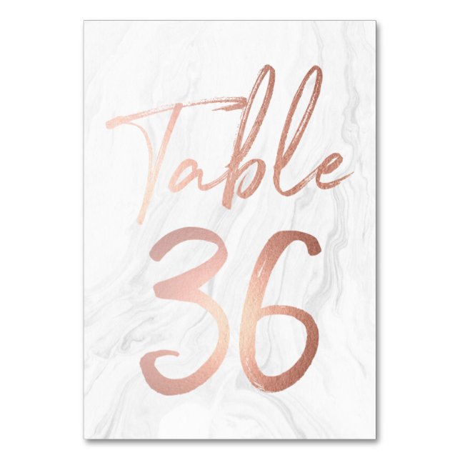 Marble and Rose Gold Script | Table Number Card 36 (Front)