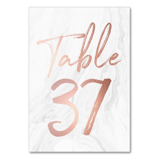 Marble and Rose Gold Script | Table Number Card 37 (Front)