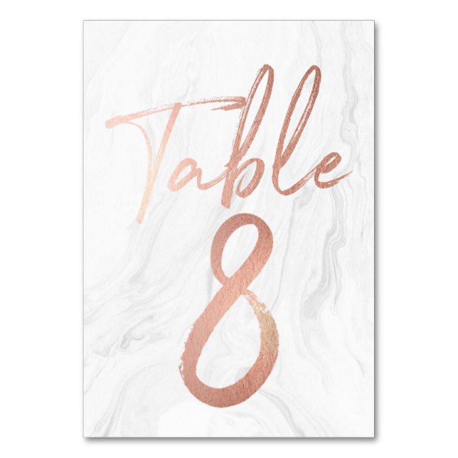 Marble and Rose Gold Script | Table Number Card 8 (Front)