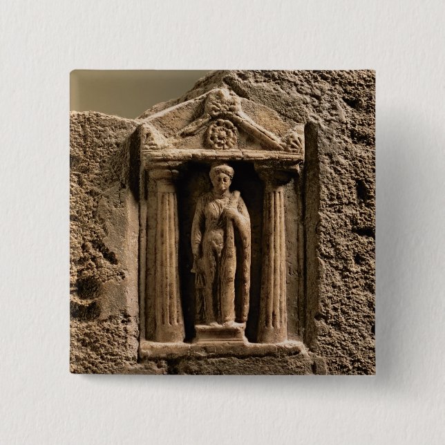 Marble and sandstone votive stele with female figu 15 cm square badge (Front)