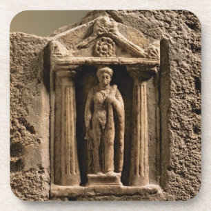 Marble and sandstone votive stele with female figu coaster