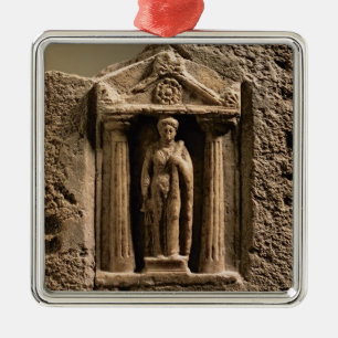 Marble and sandstone votive stele with female figu metal tree decoration