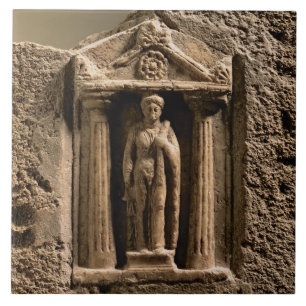 Marble and sandstone votive stele with female figu tile