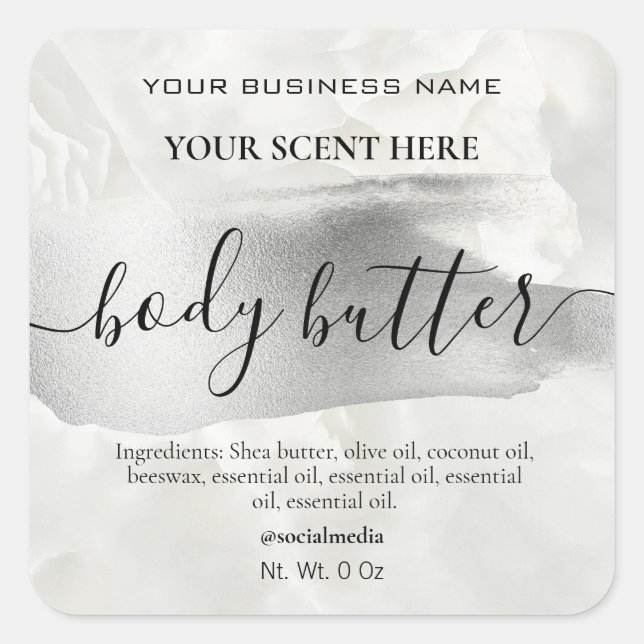 Marble And Silver Accent Body Butter Labels (Front)