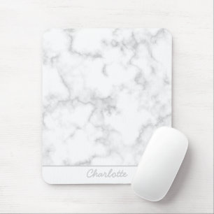 Marble background grey on white personalised name  mouse pad