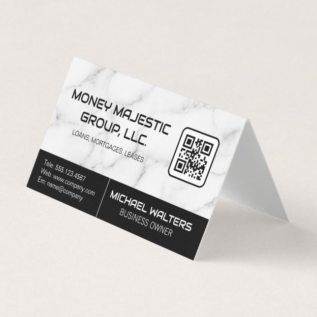 Marble Background | QR Code Business Card (Front)