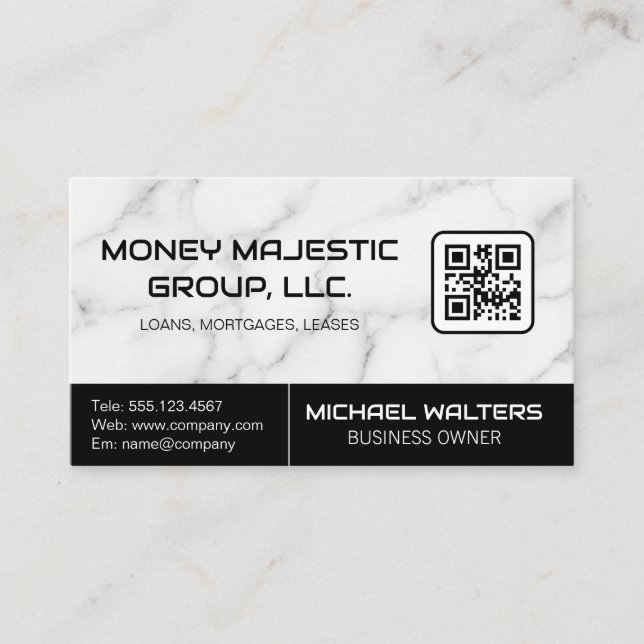 Marble Background | QR Code Business Card (Front)