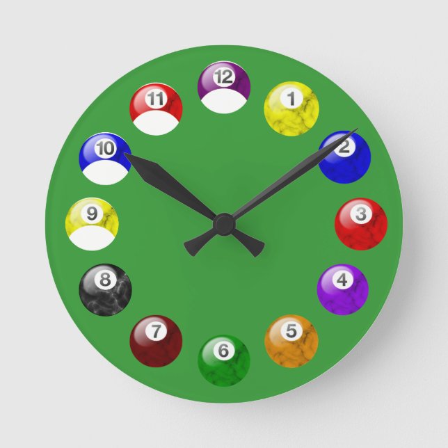 Marble Ball Green Felt Pool Clock (Front)