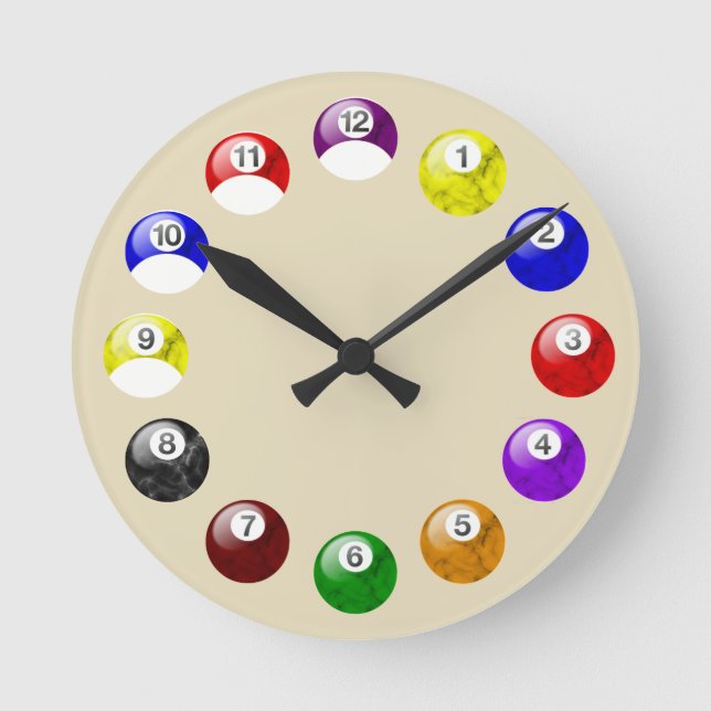 Marble Ball Tan Felt Pool Clock (Front)