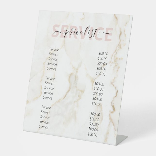 Marble Beauty Salon Price List Pedestal Sign (Front)