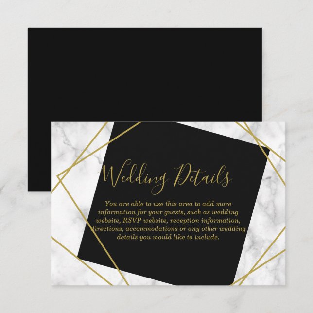 Marble Black and Faux Gold Reception Details Invitation (Front/Back)