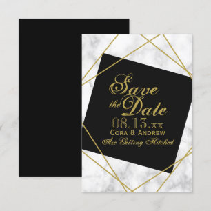 Marble Black and Faux Gold Save the Date Wedding Invitation