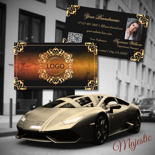 Marble Black and Gold Decor Logo Photo QR Code Business Card (Creator Uploaded)