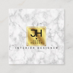 Marble Black and Gold Modern Monogram Square Business Card