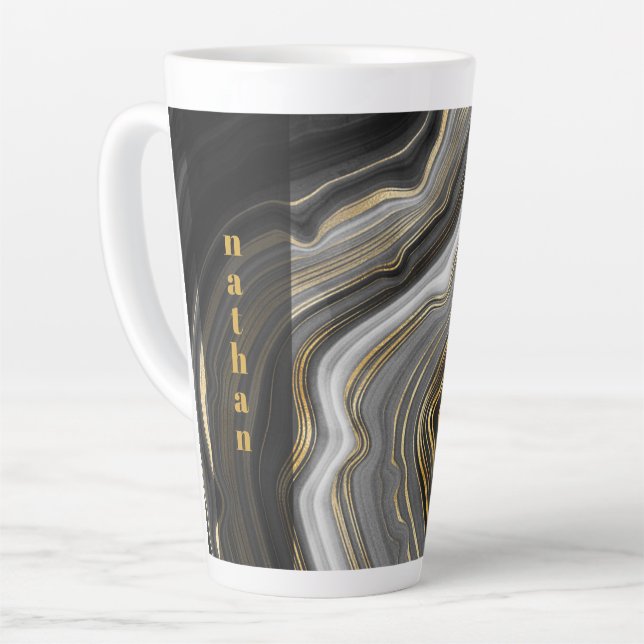 Marble Black and Gold Personalised Latte Mug (Left Angle)
