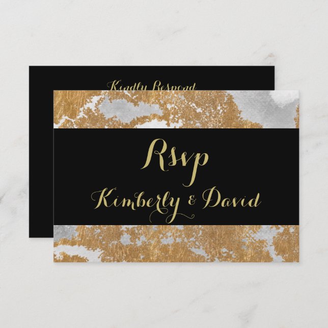 Marble Black and Gold Wedding  RSVP Card (Front/Back)