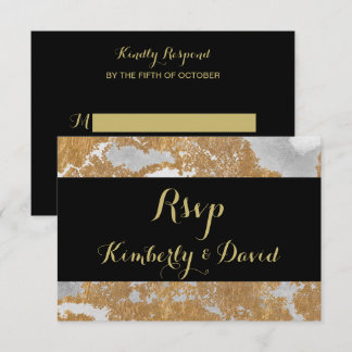 Marble Black and Gold Wedding  RSVP Card