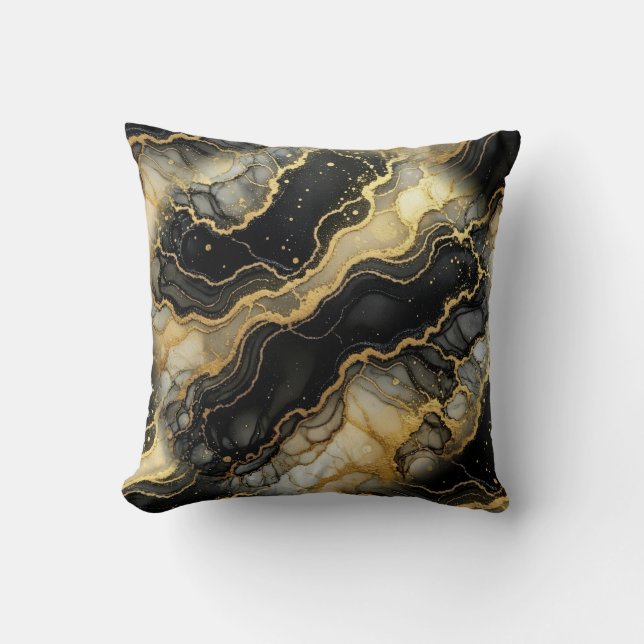 Marble Black and White + Gold Luxury  Cushion (Front)