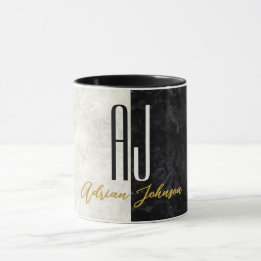 Marble Black and White Minimalist Modern Initials Mug