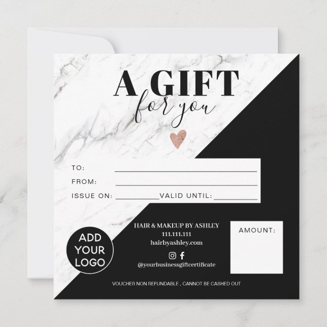 Marble black block square gift certificate logo (Front)