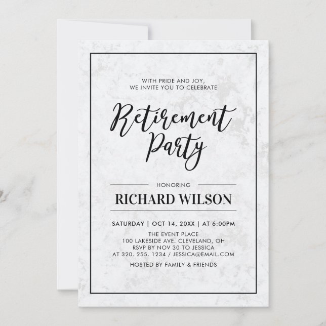 Marble & Black Frame | Modern Retirement Party Invitation (Front)
