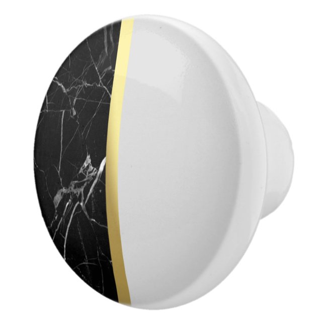 Marble Black, Gold and Gray Ceramic Knob. Knob (Right)