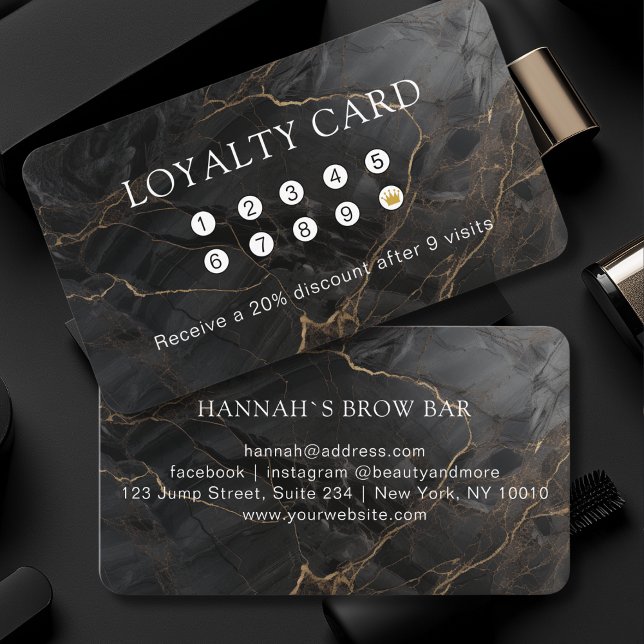 Marble, Black-Gold, Salon, Loyalty Business Card (Custom, Marble, Black-Gold, Salon, Loyalty Business Card)